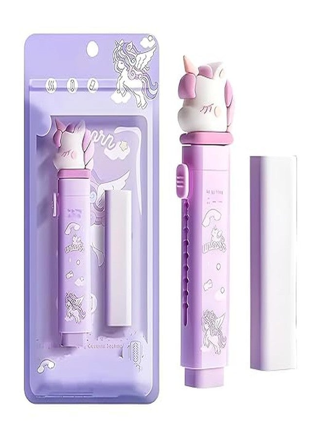 Krishope Cartoon Shaped Cute Erasers Push Pull Design Retractable Erasers Pastel Aesthetic Pencil Eraser Cute Rubber for Kids Students School Office Stationery (Unicorn Purple) - Image 1